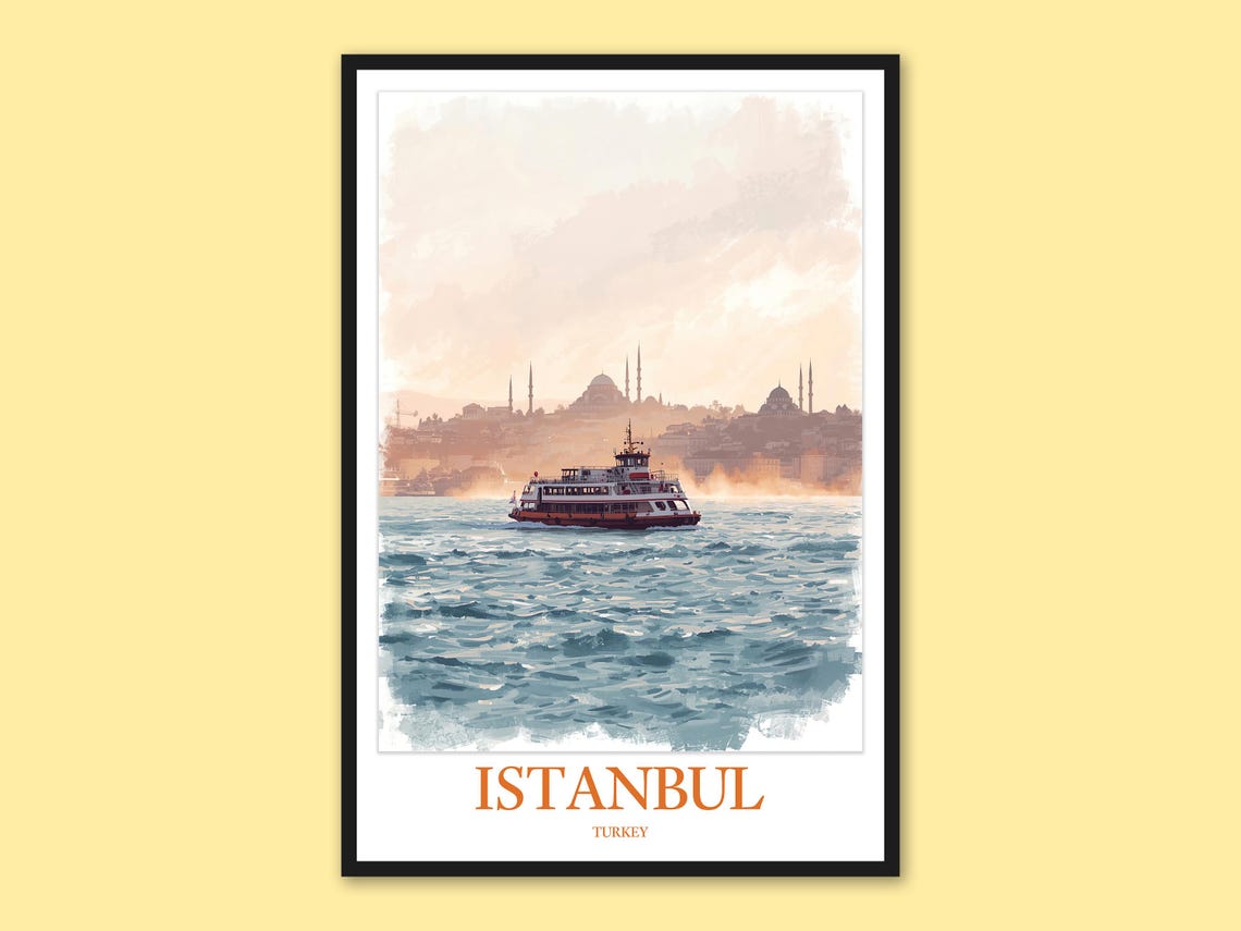 Istanbul Bosphorus Ferry Mosque Silhouettes Painting Poster Art