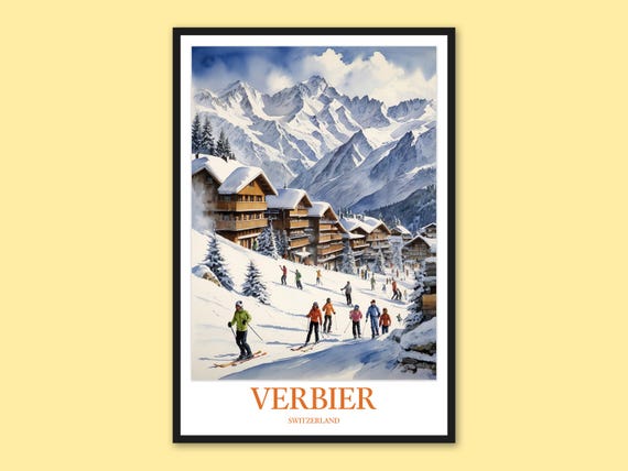 Verbier Skiing Print Swiss Alps Travel Poster