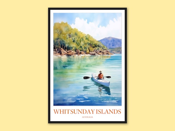 Whitsunday Islands Australia Kayaker Watercolor Tropical Poster