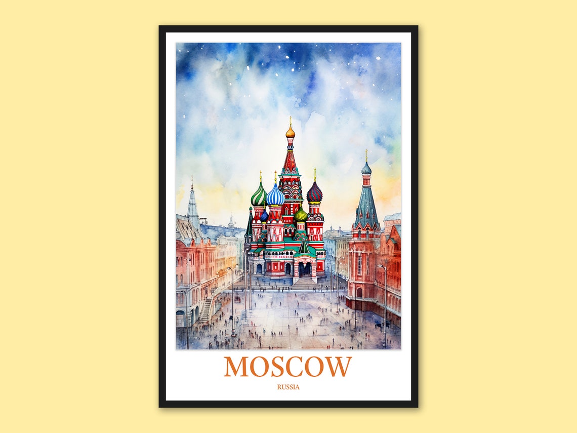 Moscow Red Square Frontal View Winter Watercolor Travel Poster
