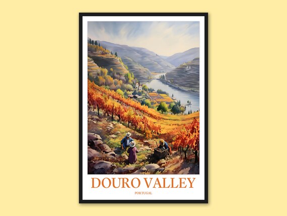 Douro Valley Portugal Harvest Workers Vineyard Watercolor Poster