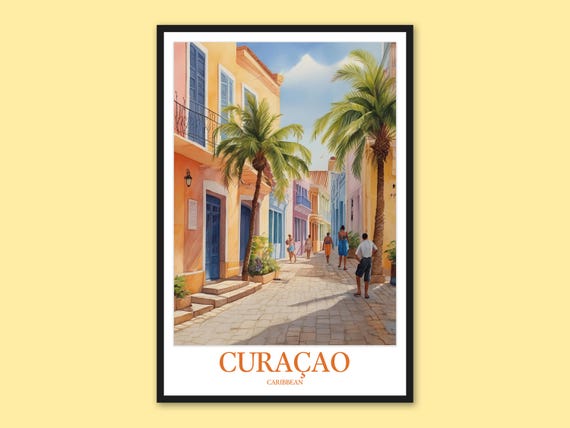 Curaao Travel Print Caribbean Street Scene Wall Art