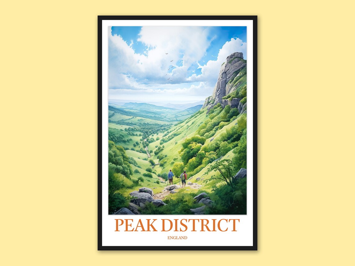 Peak District Limestone Valley Poster, England Summer Hiking Travel Art