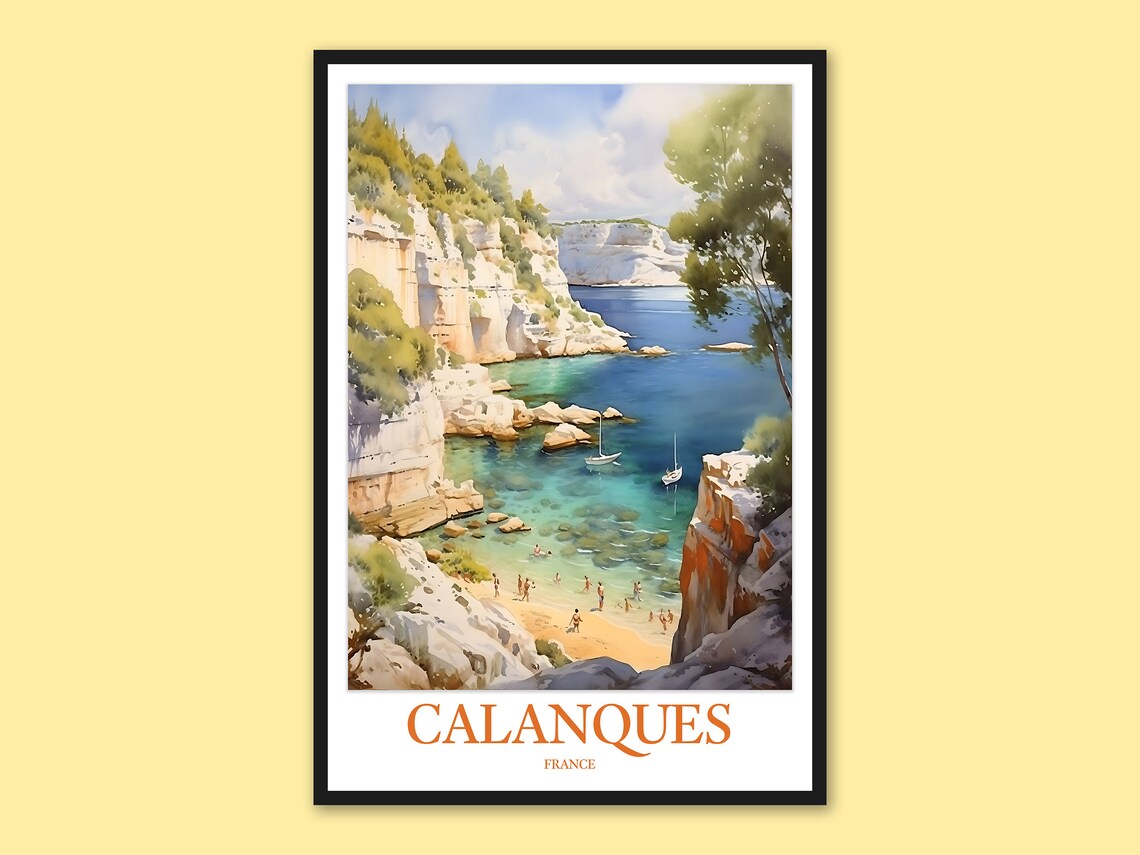 Calanques National Park France Cove Watercolor Travel Poster