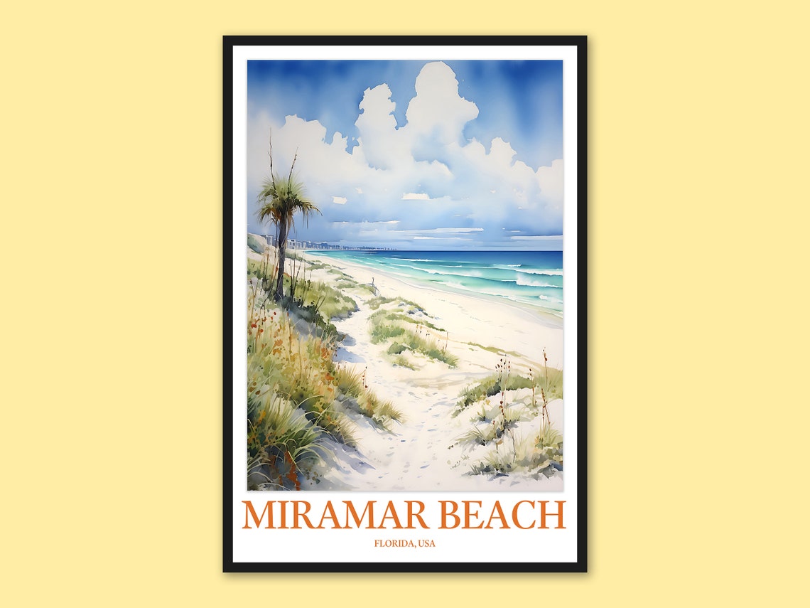 Miramar Beach Florida Sand Dunes Watercolor Coastal Travel Poster