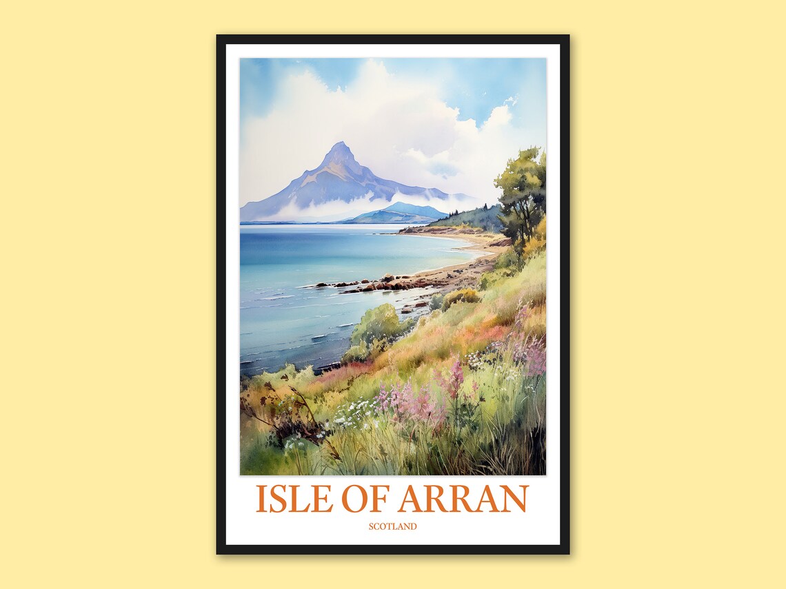 Isle Of Arran Scotland Watercolor Poster Mountain Coastal View