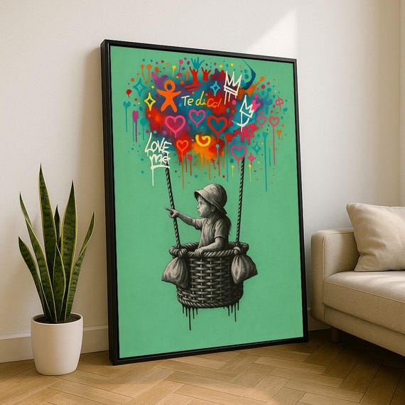 Vibrant Street Art Child Canvas Wall Print Bold Living Room Decor Statement Piece