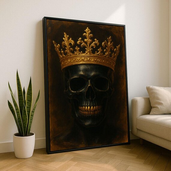 Regal Black Skull Wearing Golden Crown Dark Gothic Portrait Poster