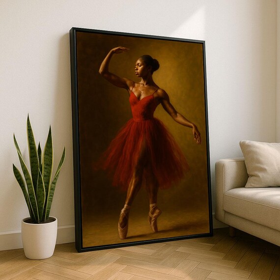 Ballerina In Red Tutu En Pointe Bronze Warm Portrait Art Poster