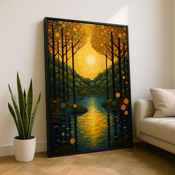 Peaceful Sunset Forest Canvas Wall Art Print Modern Living Room Decor Statement Piece