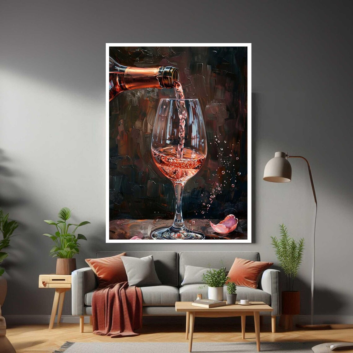 Rose Wine Pouring Bottle Glass Painting Bubbles Kitchen Bar Art Poster