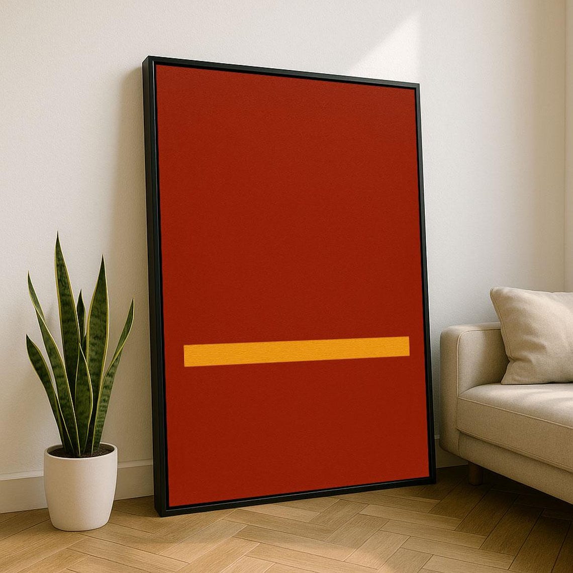 Bold Red Color Field With Amber Bar Rothko Style Modern Art Poster