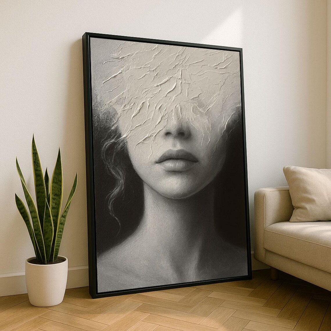 Elegant Abstract Woman Portrait Canvas Wall Art Print Monochrome Living Room Decor Statement Piece