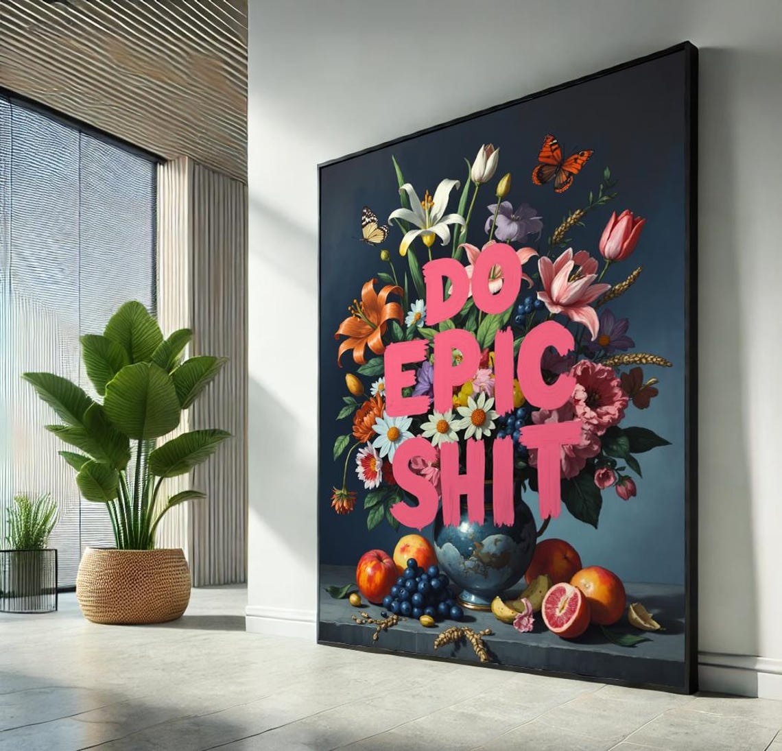 Do Epic Shit Floral Quote Bold Pink Lettering Dutch Still Life Poster