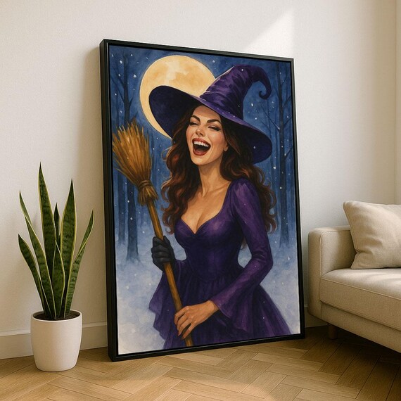 Magical Witch In Purple Canvas Wall Art Print Enchanting Living Room Decor Statement Piece
