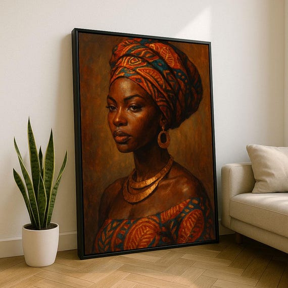 Bold African Woman Portrait Canvas Wall Art Print Cultural Living Room Decor Statement Piece