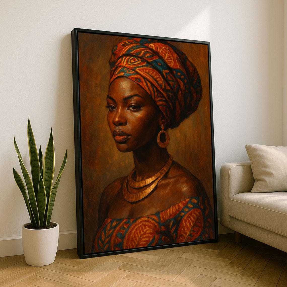 Bold African Woman Headwrap Portrait Warm Cultural Art Poster