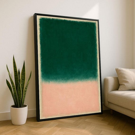 Mark Rothko Inspired Green And Peach Canvas Bold Color Field Painting For Modern Living Room Decor