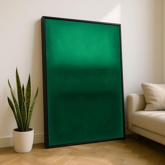 Mark Rothko Inspired Green Canvas Bold Color Field Painting For Modern Living Room Decor Statement Piece