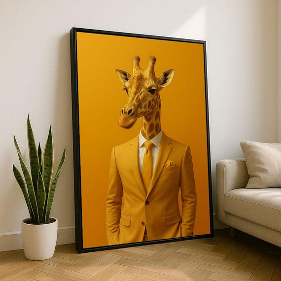 Whimsical Giraffe In Suit Canvas Wall Art Print Modern Living Room Decor Statement Piece