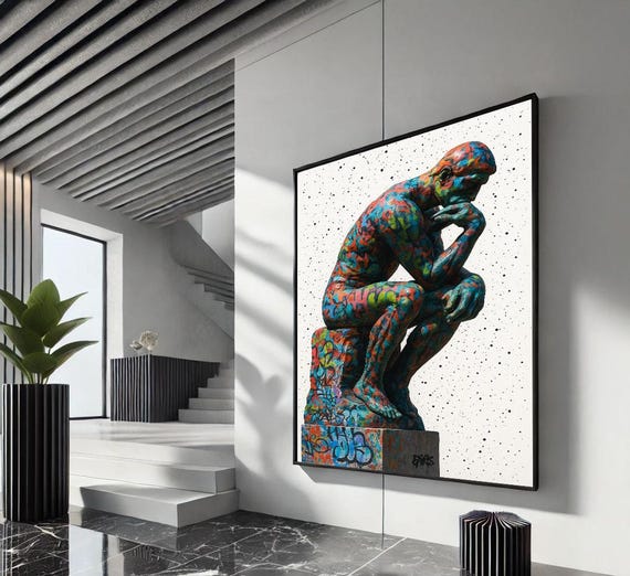 Bold Graffiti Thinker Canvas Wall Art Print Modern Living Room Decor Statement Piece