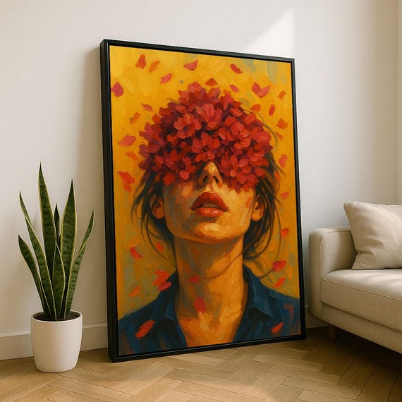 Vibrant Woman With Floral Eyes Canvas Wall Art Print Bold Living Room Decor Statement Piece