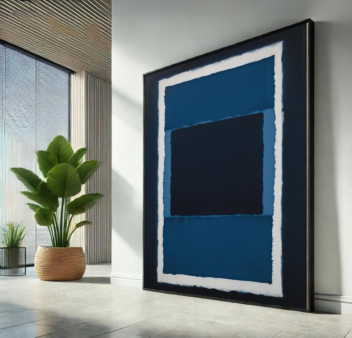 Dark Navy Color Field Nested Rectangles Modern Abstract Art Poster