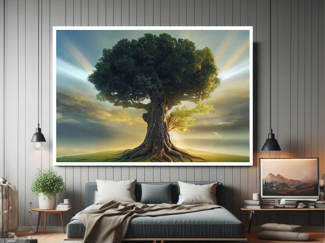 Ancient Tree Sunrise Majestic Lone Tree Landscape Nature Art Poster
