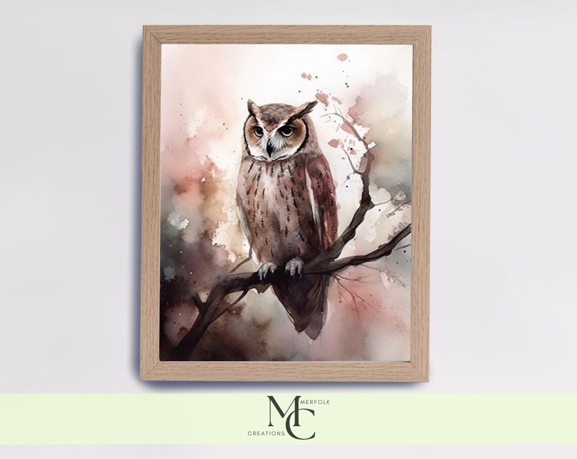 Great Horned Owl Face Close Up Watercolor Wildlife Portrait Poster - Image 3