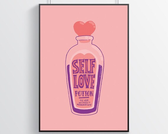 Self Love Potion Pink Apothecary Bottle Heart Cork Quote Poster