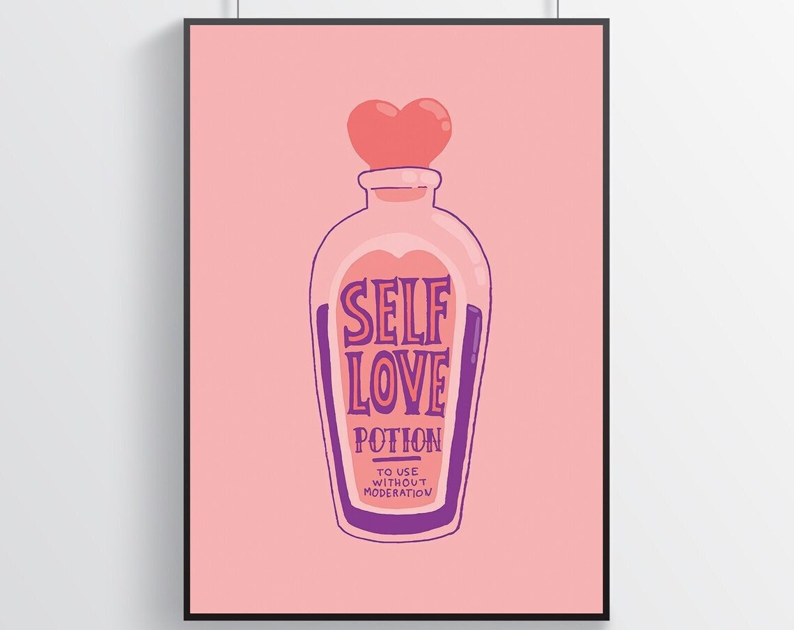 Self Love Potion Pink Apothecary Bottle Heart Cork Quote Poster
