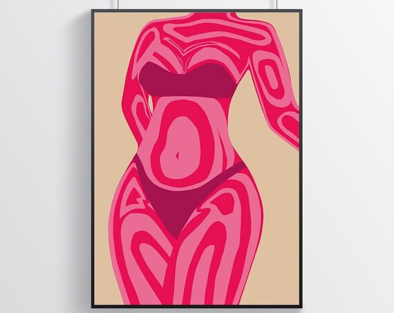 Body Positive Curvy Female Torso Pink Empowerment Abstract Poster