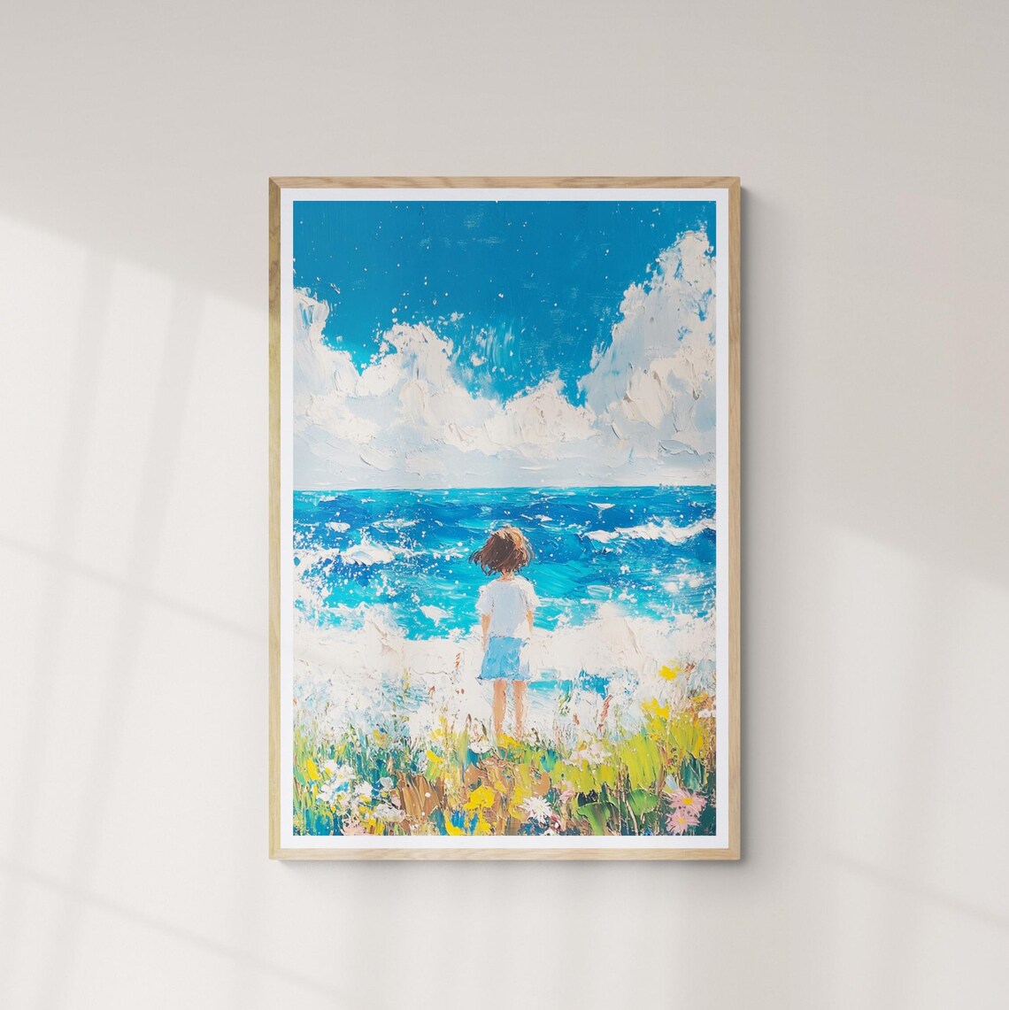 Little Girl Watching Ocean Waves Wildflower Meadow Impressionist Art Poster - Image 4