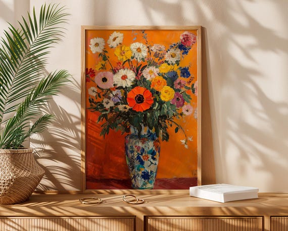 Botanical Floral Art Flower Market Art Flowers In Vase Abstract Design Henri Matisse Style Art Bright Floral