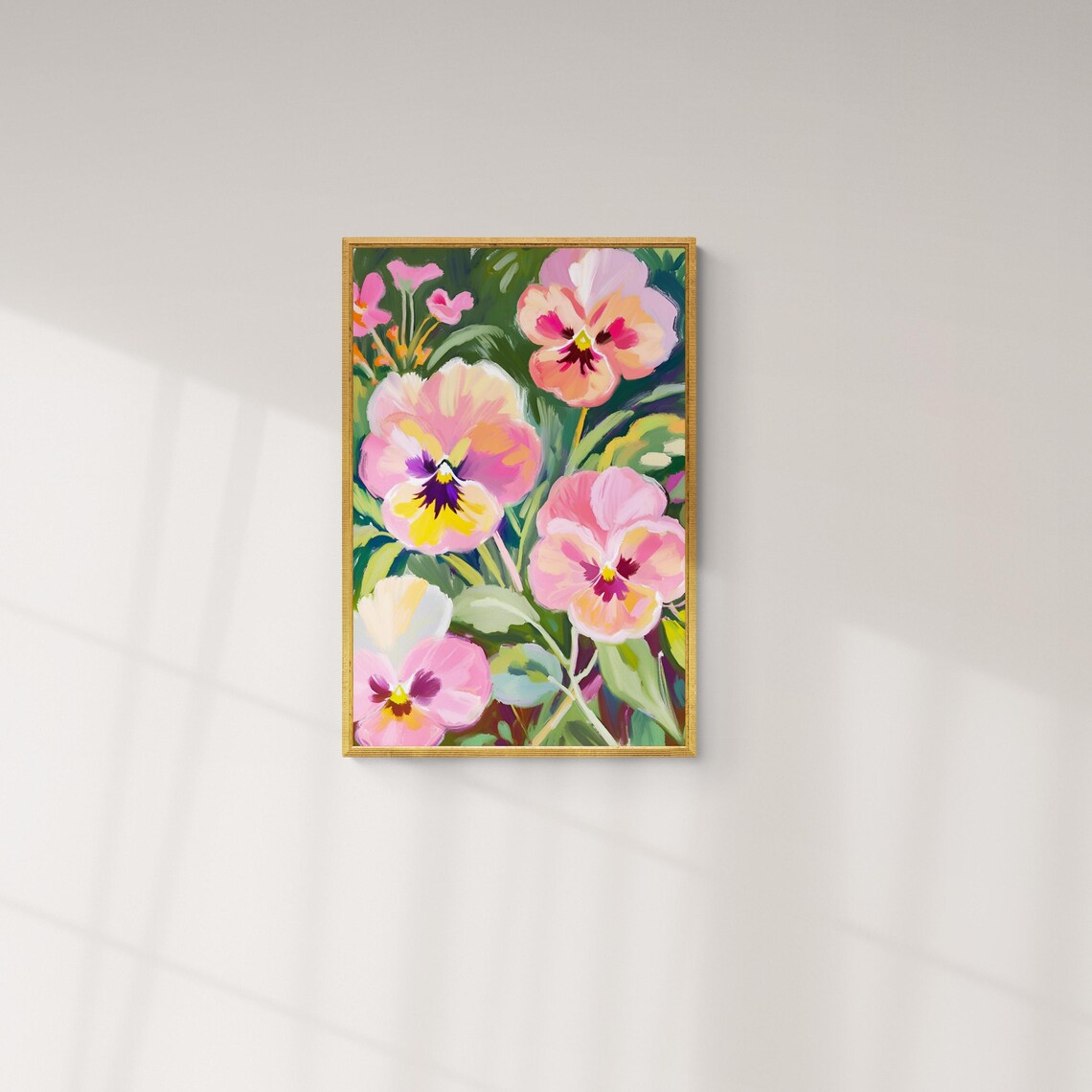 Pink Purple Pansy Blooms Close Up Lush Garden Floral Painting Art Poster - Image 2