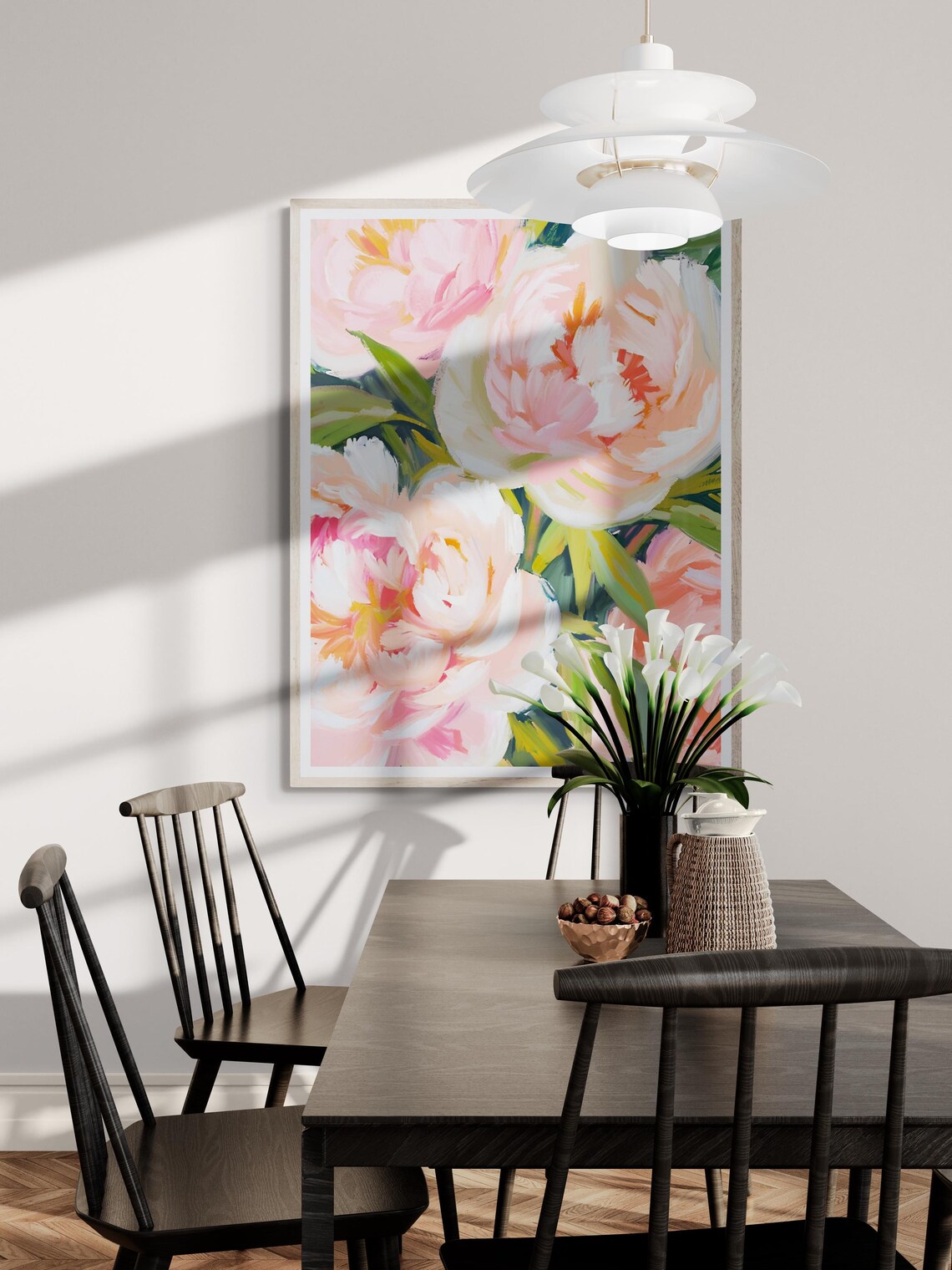 Blush Pink Peony Blooms Impressionist Floral Painting Art Poster - Image 4