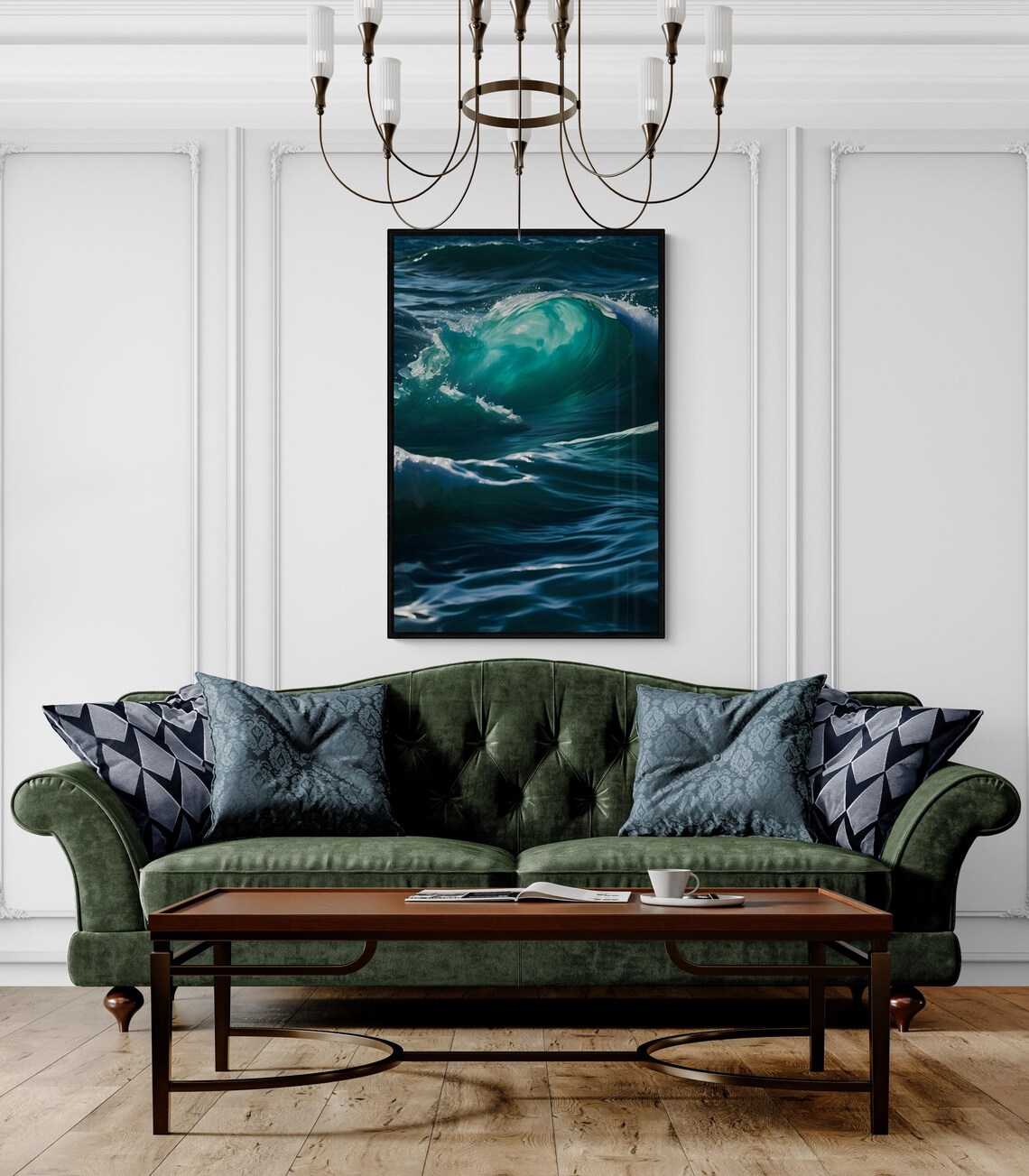 Turquoise Wave Curl Ocean Close Up Vivid Blue Sea Photography Wall Poster - Image 2