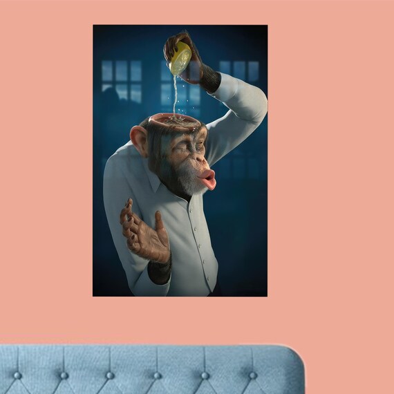 Brainless Monkey Tempered Glass Funny Wall Decor Animal Decoration 3d Art Personalized Gift