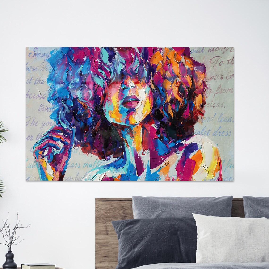 Colorful Woman Portrait Wild Curly Hair Painterly Modern Art Wall Poster
