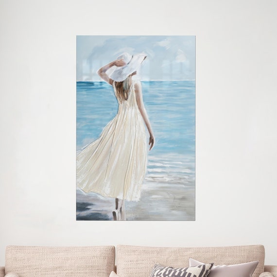 Contemporary Art Lady Glass Wall Modern Decor White Woman With Dress Holiday