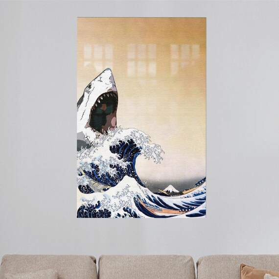 Great White Shark Japanese Wave Art Hokusai Style Sea Poster