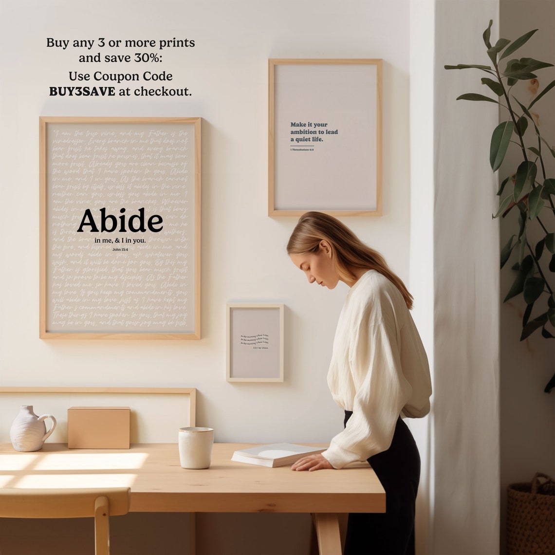 John 15 4 Abide In Me Vine And Branches Layered Scripture Poster - Image 3