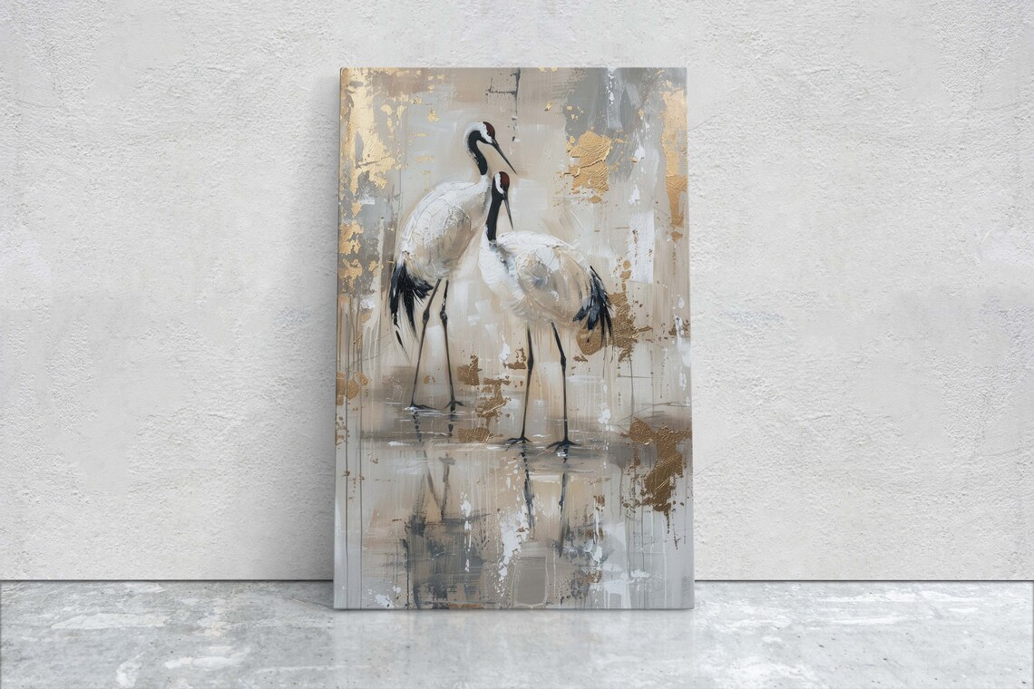 Japanese Cranes Minimalist Japandi Decor Art Print