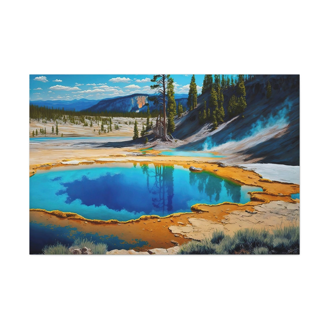 Bright Blue Geothermal Hot Spring Colorful Mineral Rim Painting Poster