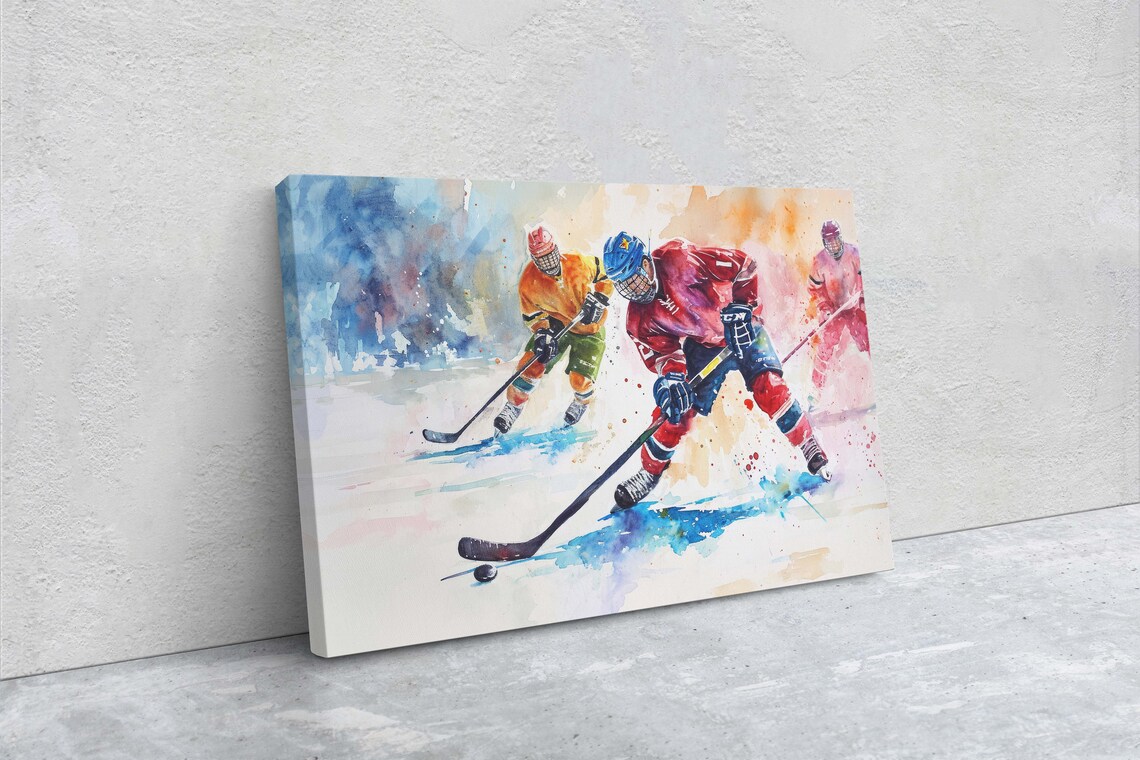 Hockey Watercolor Sport Painting, Boys Room Decor - Image 2