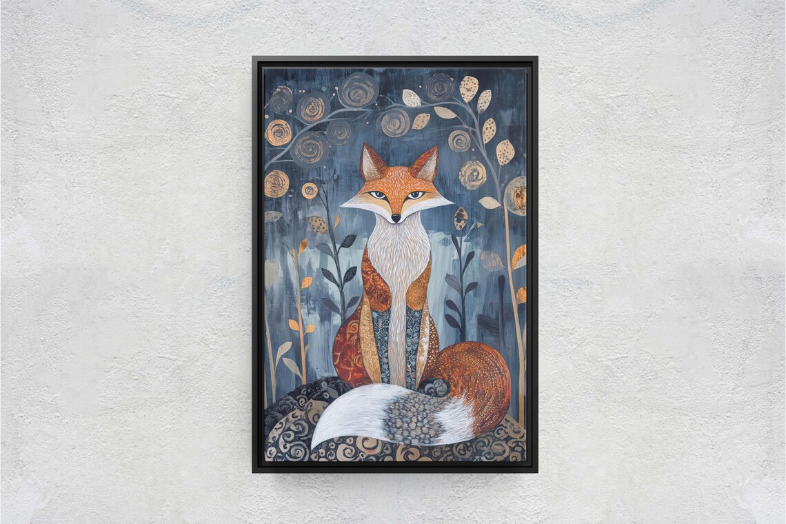 Scandinavian Fox Folk Art, Celestial Poster Print - Image 3