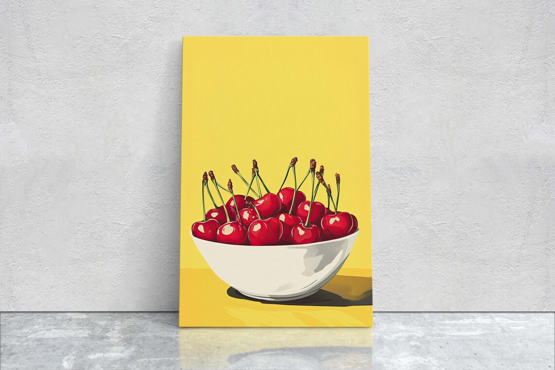 Cherry Art Print Vintage Cherries Pop Art Bright Decor - Image 2