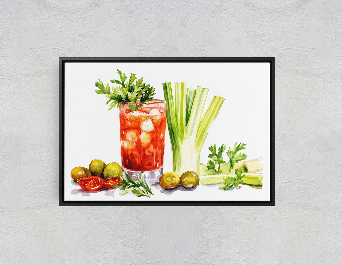 Bloody Mary Cocktail Watercolor Celery Olives Bar Art Poster