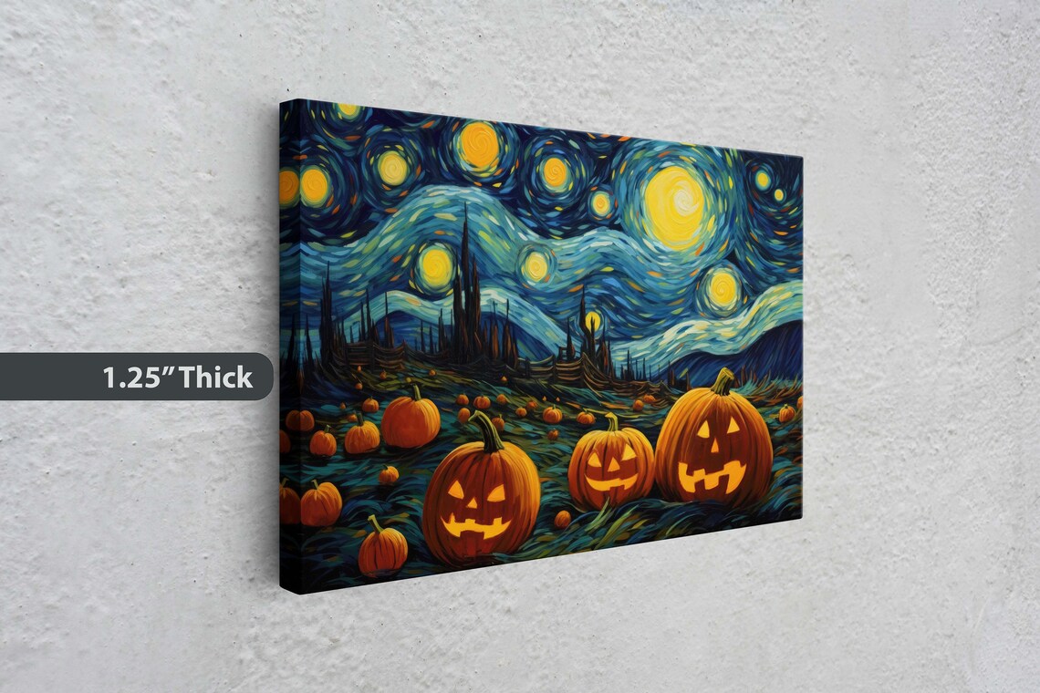 Pumpkin Starry Night On Halloween, Van Gogh Art Print - Image 3