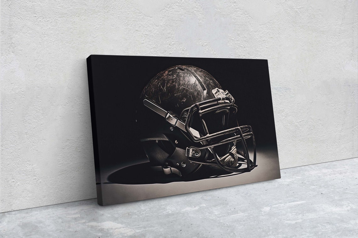 Black Football Helmet Dramatic Studio Light Vintage Sports Wall Poster - Image 2